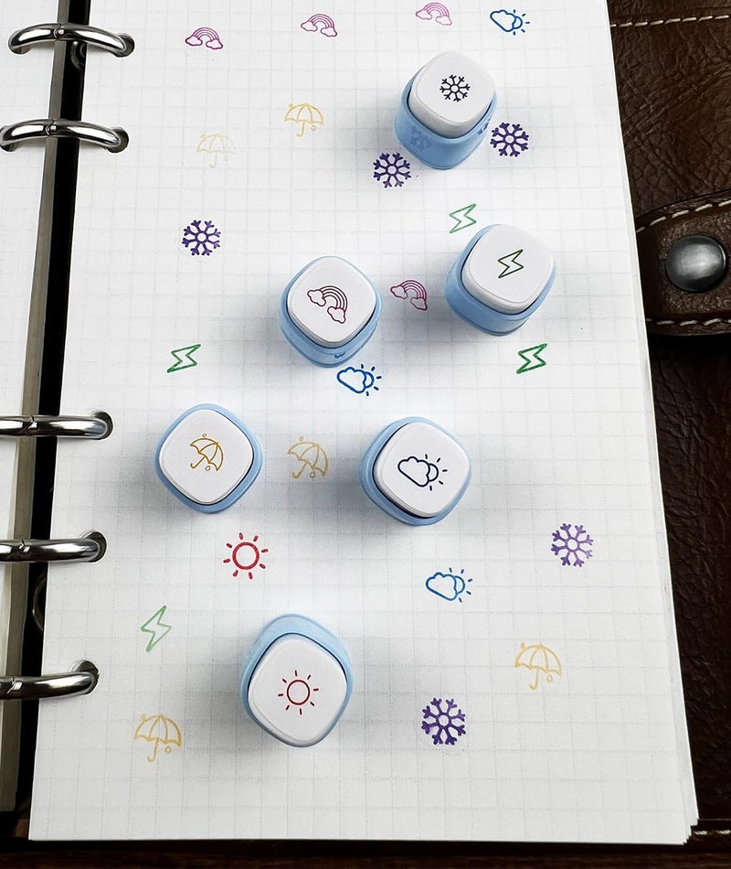 ZMLSED 6-in-1 Pre Self-Inking Planner Stamp Set - Portable Weather Multi Stamps with Storage Case for Bullet Journal, Scrapbooking, Travel, Daily Planning -100mm x 15mm (6 Themes, Quick-Dry Ink, Durable) - Image 4